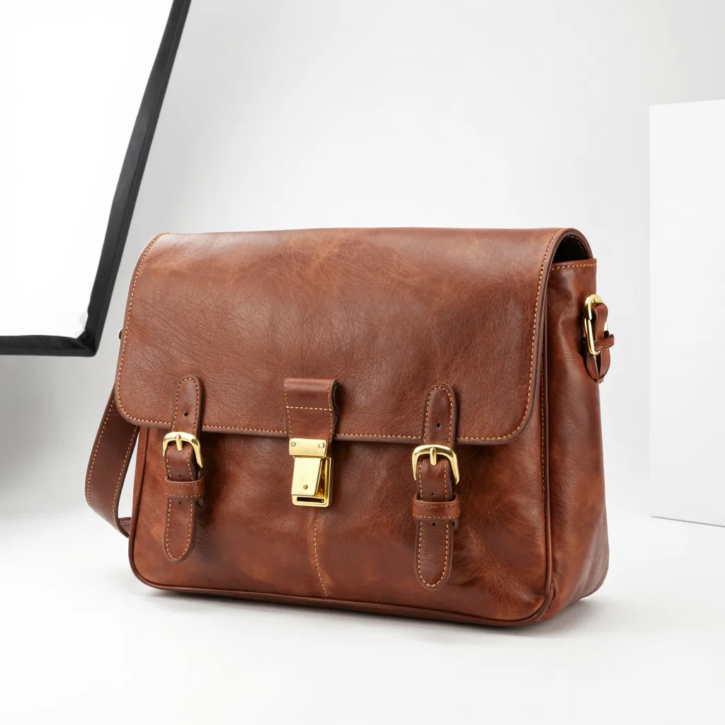 Z-Image product photography example: Prompt 1 - Leather Bag