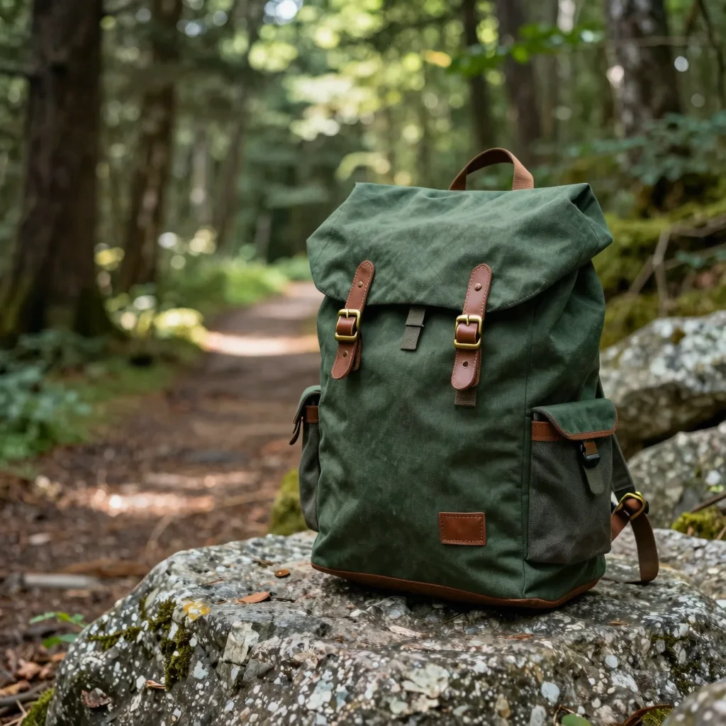 Z-Image product photography example: Prompt 7 - Backpack in Outdoor Setting