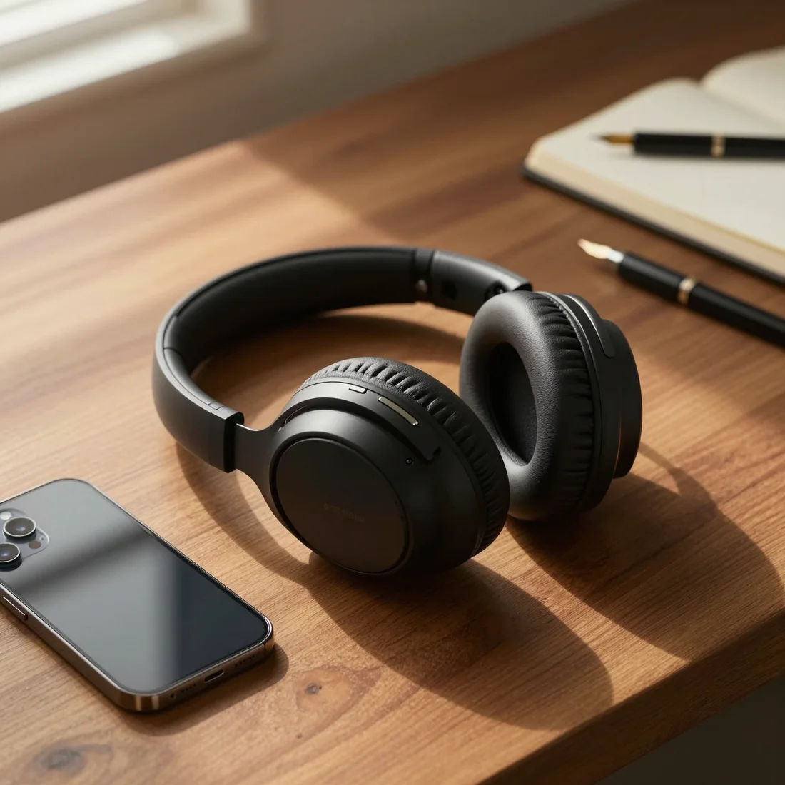 Z-Image product photography example: Prompt 9 - Headphones on Desk