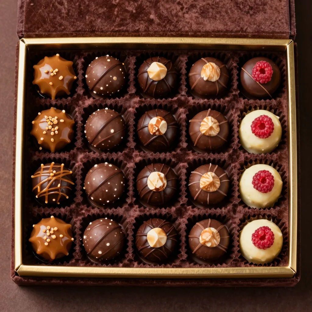Z-Image product photography example: Prompt 13 - Artisan Chocolate Box