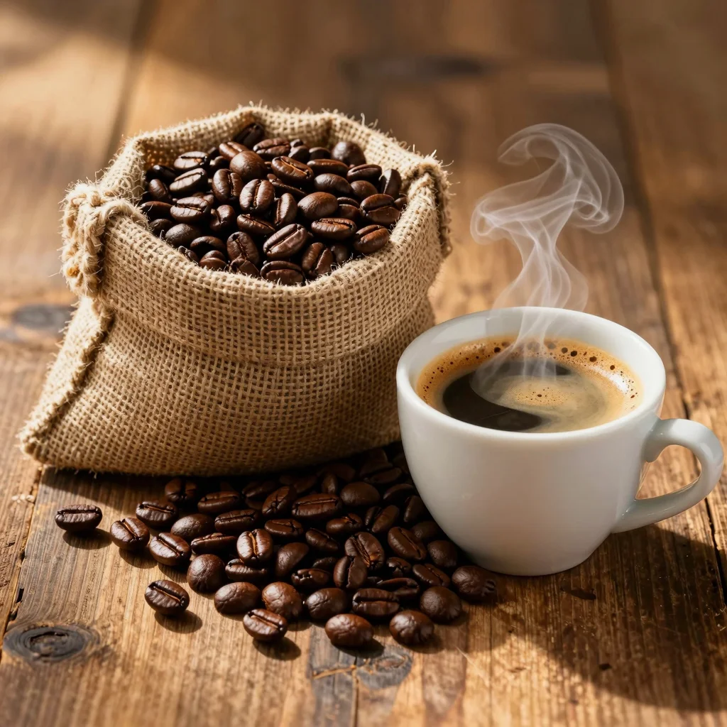 Z-Image product photography example: Prompt 14 - Coffee Beans and Cup