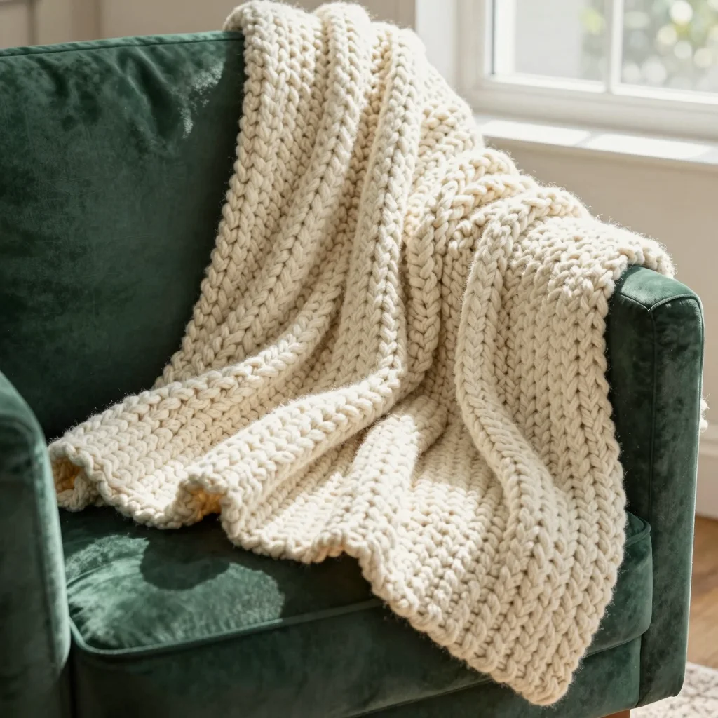 Z-Image product photography example: Prompt 25 - Throw Blanket on Armchair